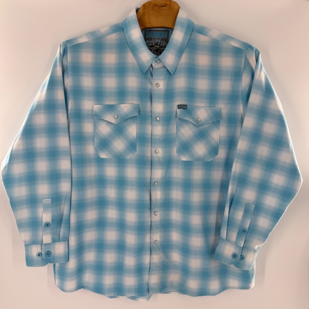 Dixxon Flannel Co Bel-Air Light Blue White Plaid D-Tech Shirt Mens 3X